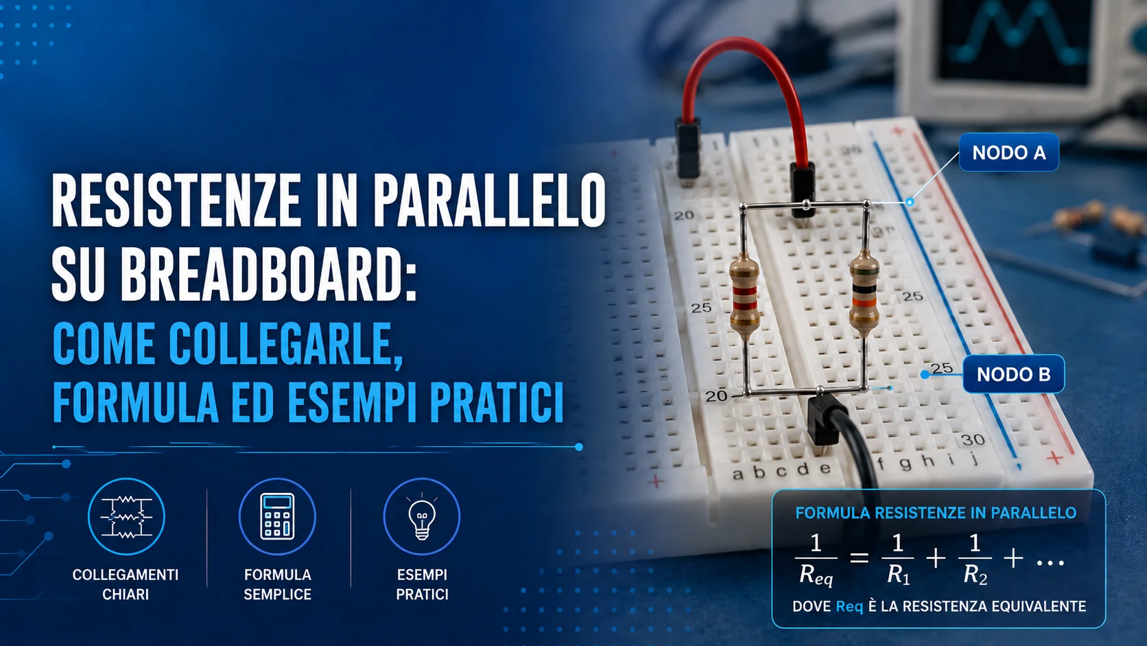 Resistenze in parallelo su breadboard: come collegarle, formula ed esempi pratici