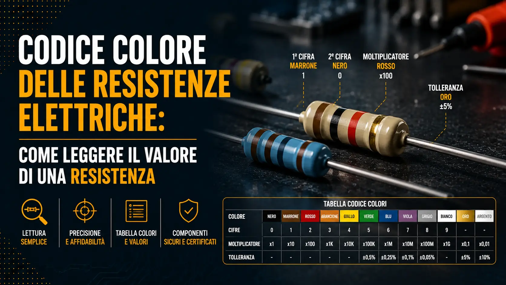 Codice colore delle resistenze elettriche: come leggere il valore di una resistenza